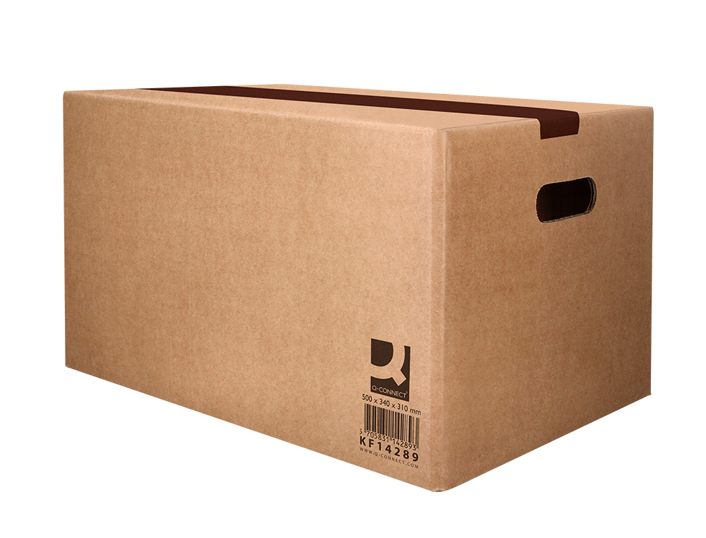 CAISSE AMERICAINE Q-CONNECT ULTRA-RESISTANTE AVEC POIGNEES DOUBLE CANNELURE 7MM 500X340X310MM COLORIS KRAFT