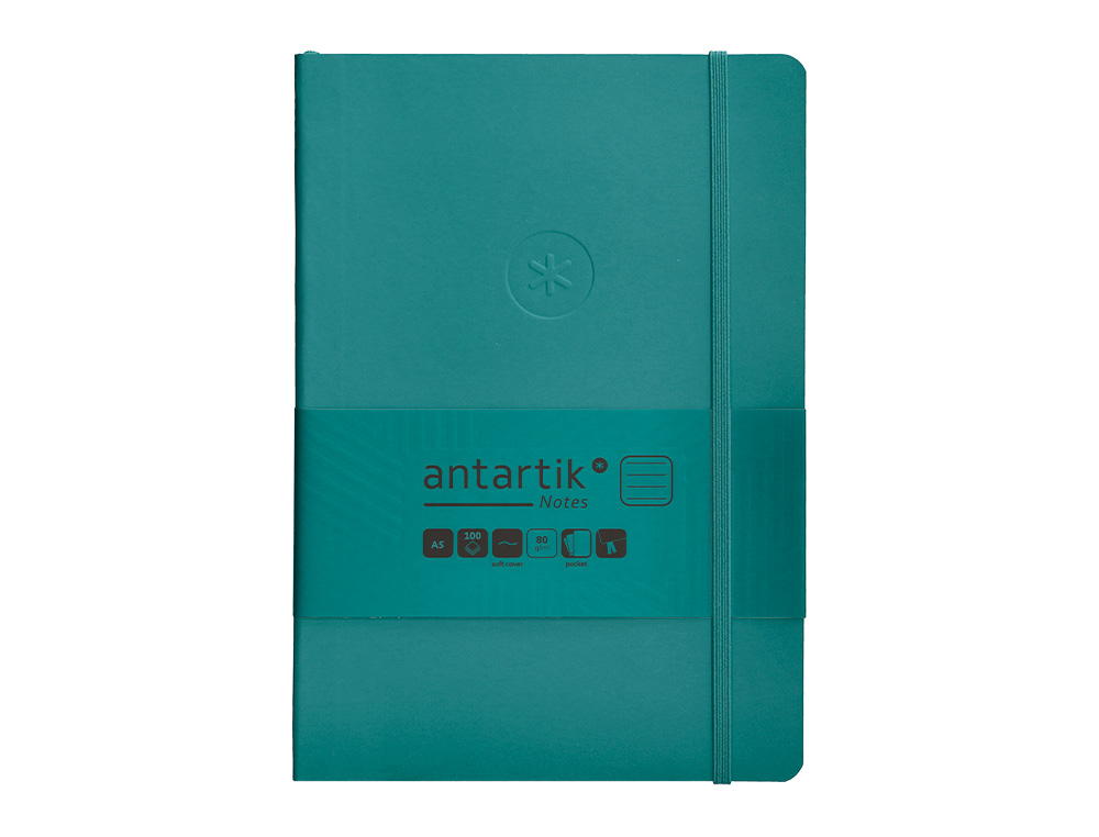 CARNET FERMETURE ELASTIQUE ANTARTIK NOTES COUVERTURE     SOUPLE A5 LIGNE 100 FEUILLES  80GR FSC COLORIS VERT PAON