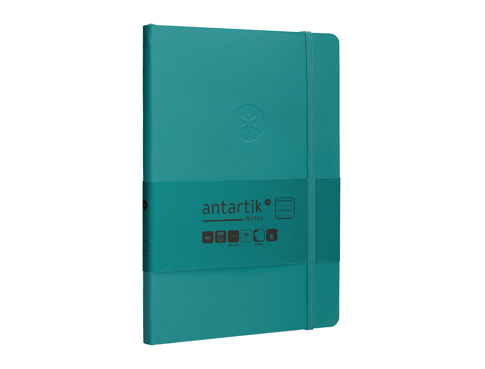 CARNET FERMETURE ELASTIQUE ANTARTIK NOTES COUVERTURE     SOUPLE A5 LIGNE 100 FEUILLES  80GR FSC COLORIS VERT PAON