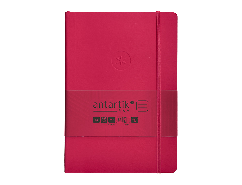 CARNET FERMETURE ELASTIQUE ANTARTIK NOTES COUVERTURE SOUPLE A5 LIGNE 100 FEUILLES 80GR FSC COLORIS FRAMBOISE
