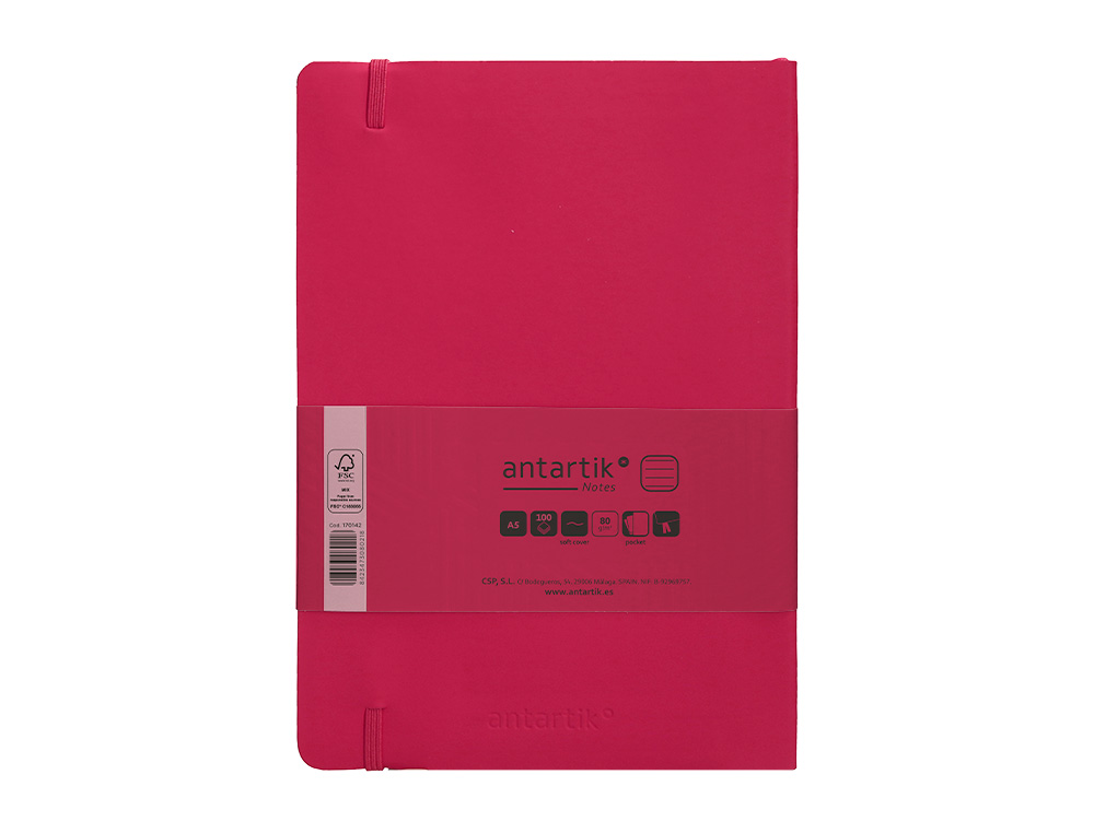 CARNET FERMETURE ELASTIQUE ANTARTIK NOTES COUVERTURE SOUPLE A5 LIGNE 100 FEUILLES 80GR FSC COLORIS FRAMBOISE