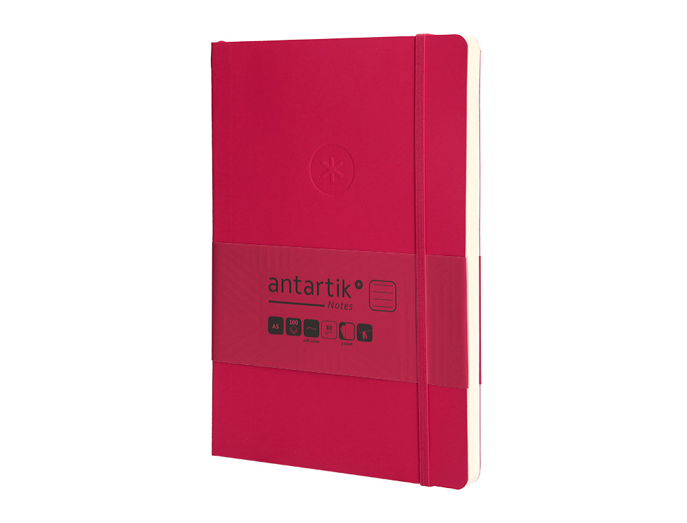 CARNET FERMETURE ELASTIQUE ANTARTIK NOTES COUVERTURE SOUPLE A5 LIGNE 100 FEUILLES 80GR FSC COLORIS FRAMBOISE