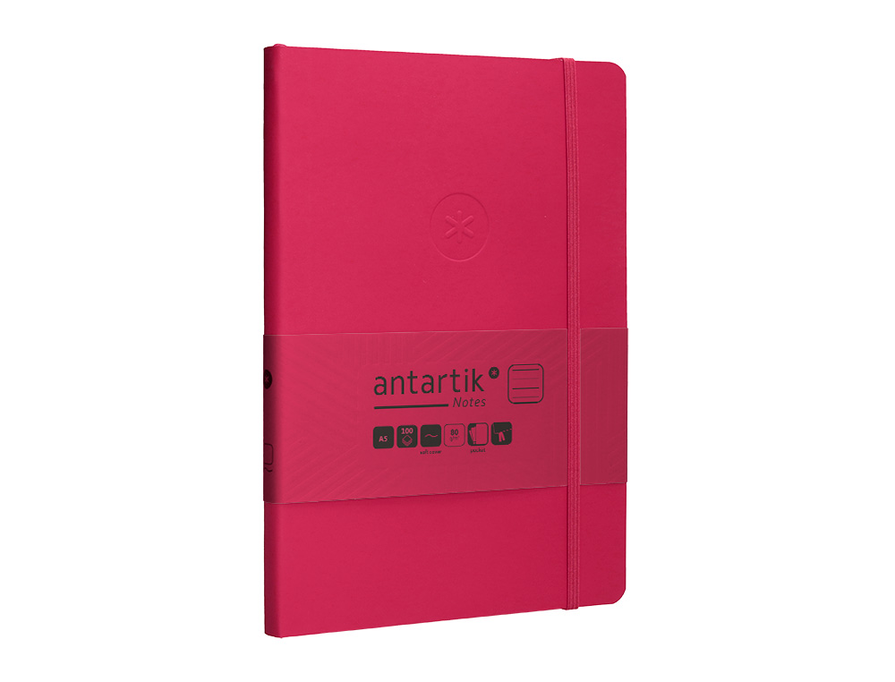 CARNET FERMETURE ELASTIQUE ANTARTIK NOTES COUVERTURE SOUPLE A5 LIGNE 100 FEUILLES 80GR FSC COLORIS FRAMBOISE