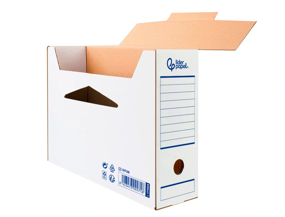 BOITE A ARCHIVES LIDERPAPEL CARTON RECYCLE DIN A4 325G/M2 DOS 100MM 360X100X255MM COLORIS BLANC
