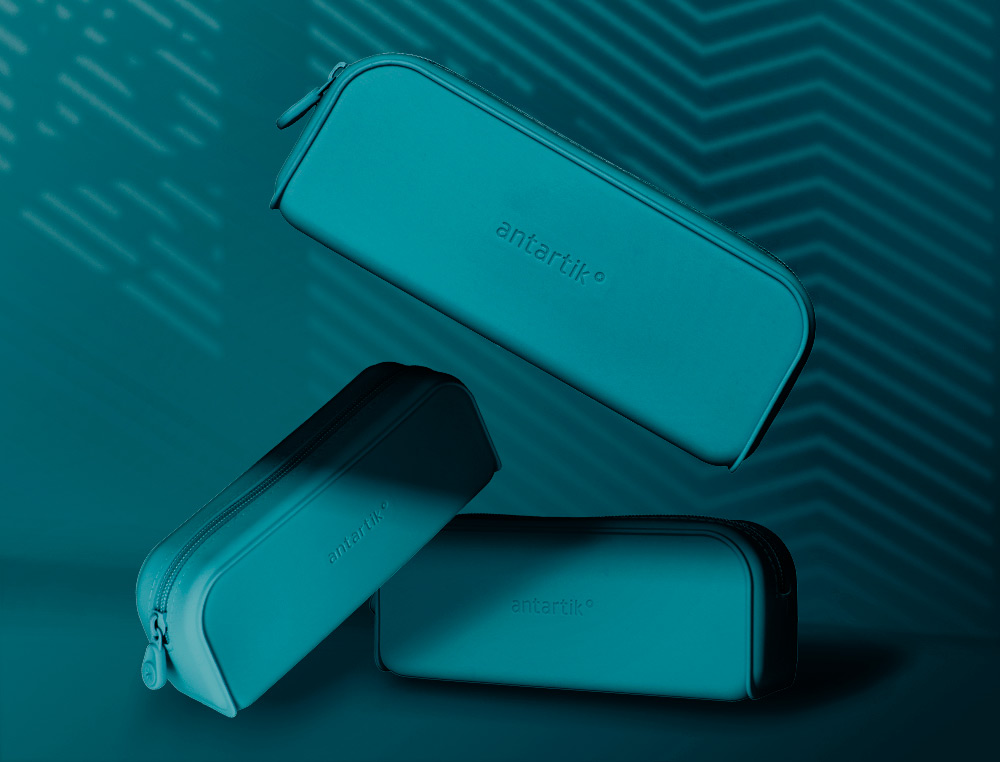 FOURRE-TOUT ANTARTIK RECTANGULAIRE 1 COMPARTIMENT EN SILICONE MODELE PRISMA 185X50X75MM COLORIS TURQUOISE