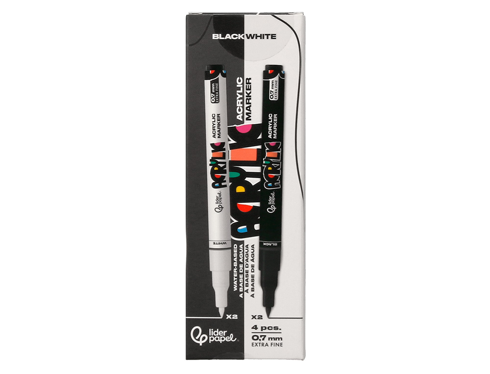 MARQUEUR LIDERPAPEL ACRYLIQUE BASE EAU TOUS SUPPORT POINTE FINE 0,7MM BOITE 4 OUTLINERS ASSORTIS