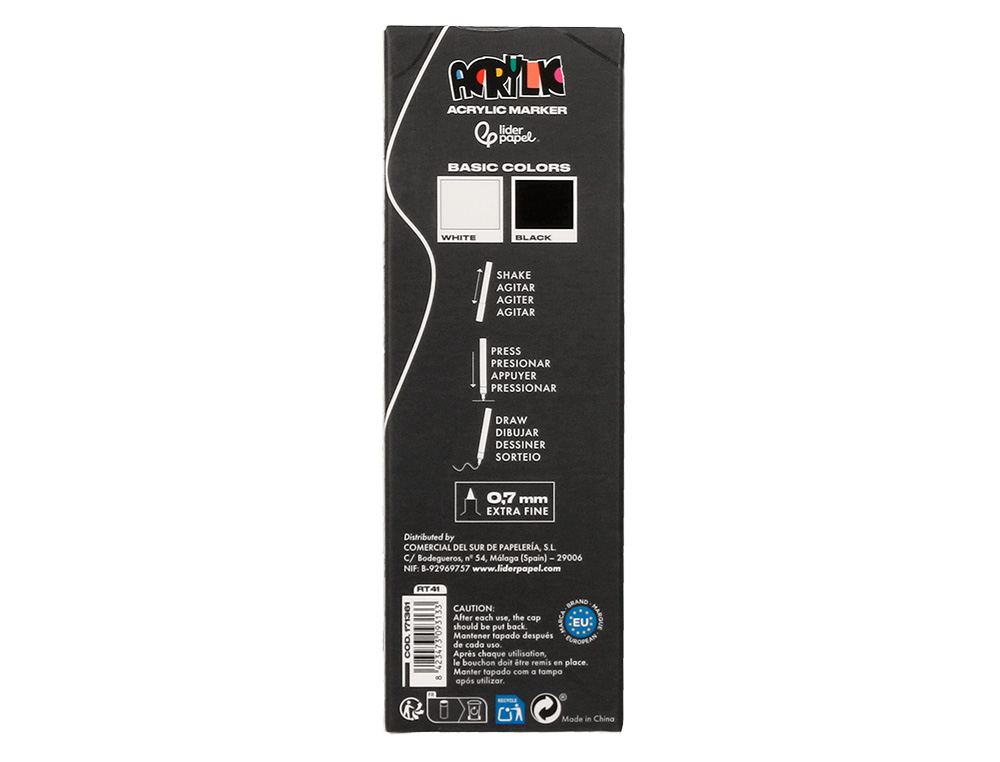 MARQUEUR LIDERPAPEL ACRYLIQUE BASE EAU TOUS SUPPORT POINTE FINE 0,7MM BOITE 4 OUTLINERS ASSORTIS