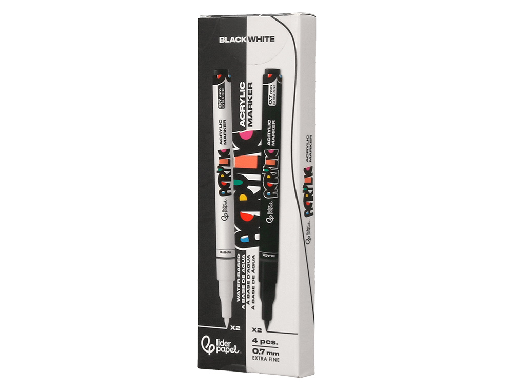 MARQUEUR LIDERPAPEL ACRYLIQUE BASE EAU TOUS SUPPORT POINTE FINE 0,7MM BOITE 4 OUTLINERS ASSORTIS