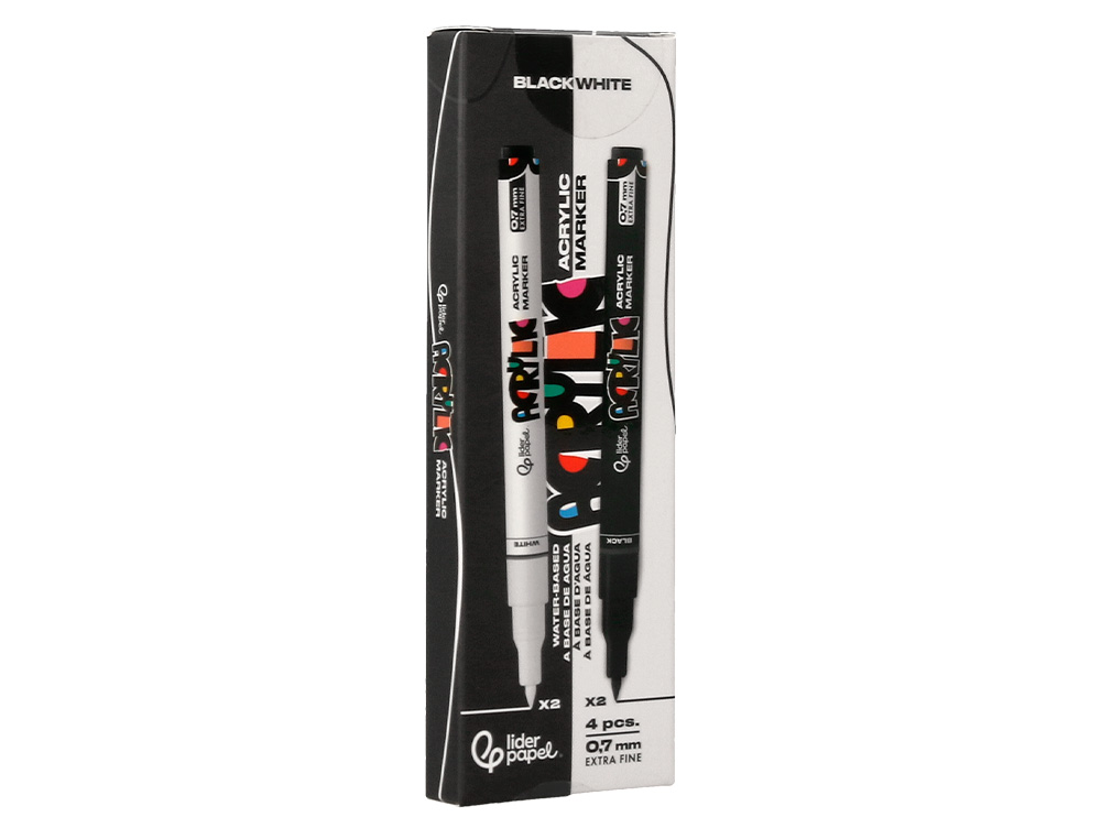 MARQUEUR LIDERPAPEL ACRYLIQUE BASE EAU TOUS SUPPORT POINTE FINE 0,7MM BOITE 4 OUTLINERS ASSORTIS