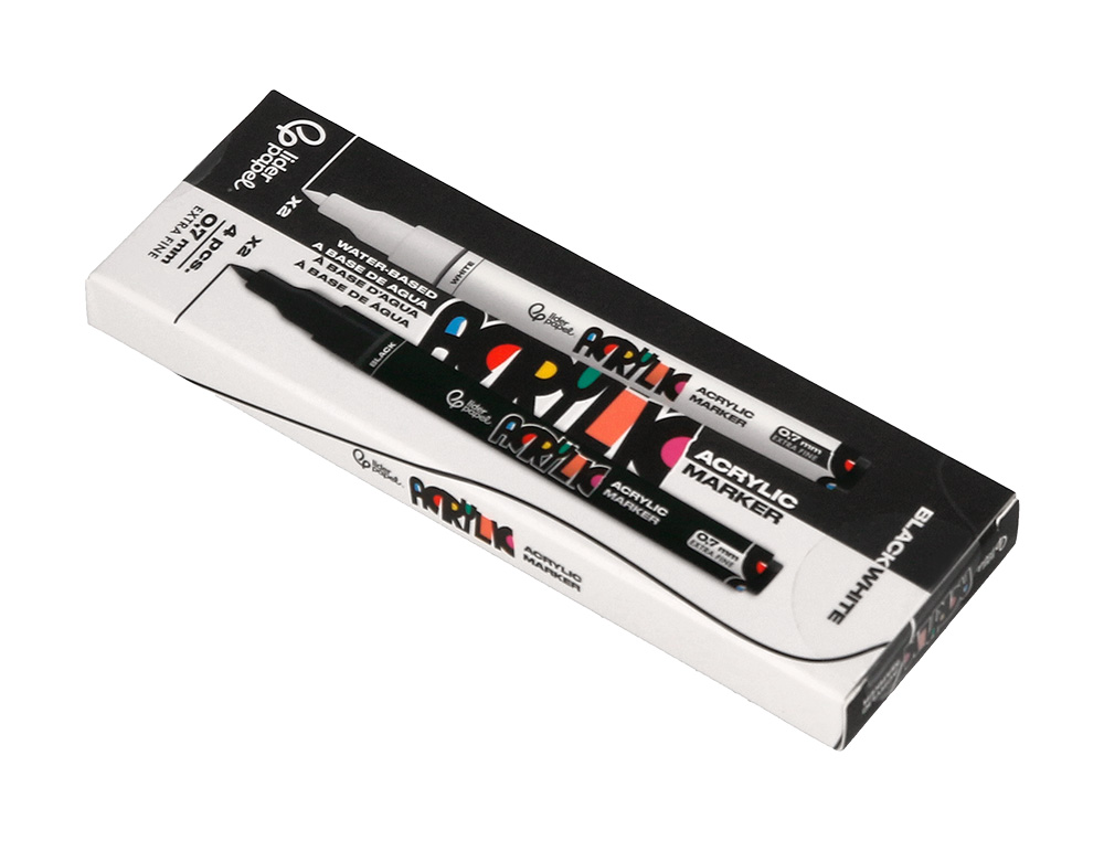 MARQUEUR LIDERPAPEL ACRYLIQUE BASE EAU TOUS SUPPORT POINTE FINE 0,7MM BOITE 4 OUTLINERS ASSORTIS
