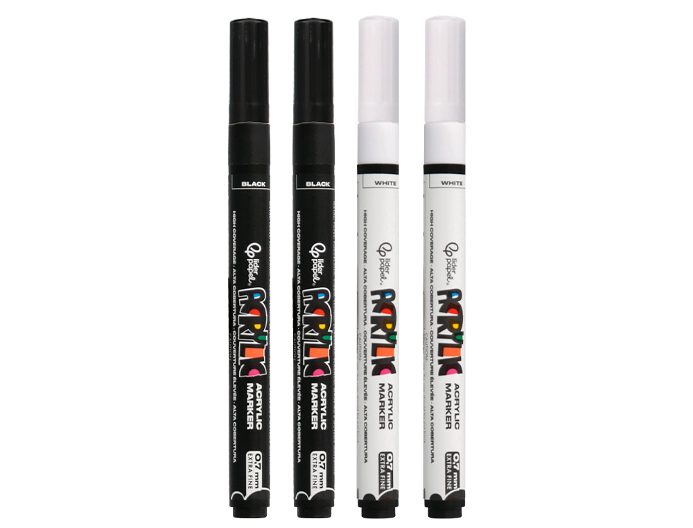 MARQUEUR LIDERPAPEL ACRYLIQUE BASE EAU TOUS SUPPORT POINTE FINE 0,7MM BOITE 4 OUTLINERS ASSORTIS