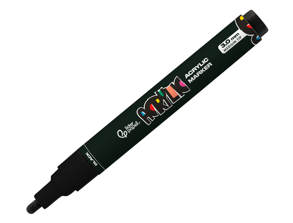 MARQUEUR LIDERPAPEL ACRYLIQUE BASE EAU TOUS SUPPORT POINTE RONDE 3MM COLORIS NOIR