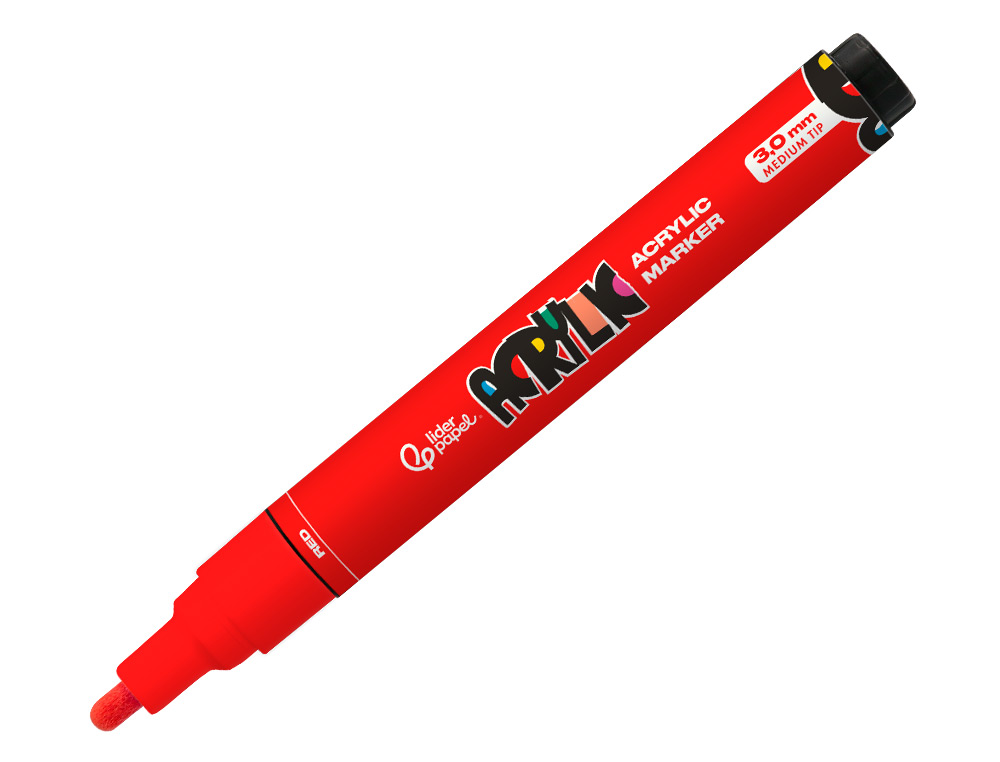 MARQUEUR LIDERPAPEL ACRYLIQUE BASE EAU TOUS SUPPORT POINTE RONDE 3MM COLORIS ROUGE