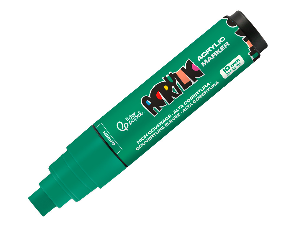 MARQUEUR LIDERPAPEL ACRYLIQUE BASE EAU TOUS SUPPORT POINTE RECTANGULAIRE 10MM COLORIS VERT