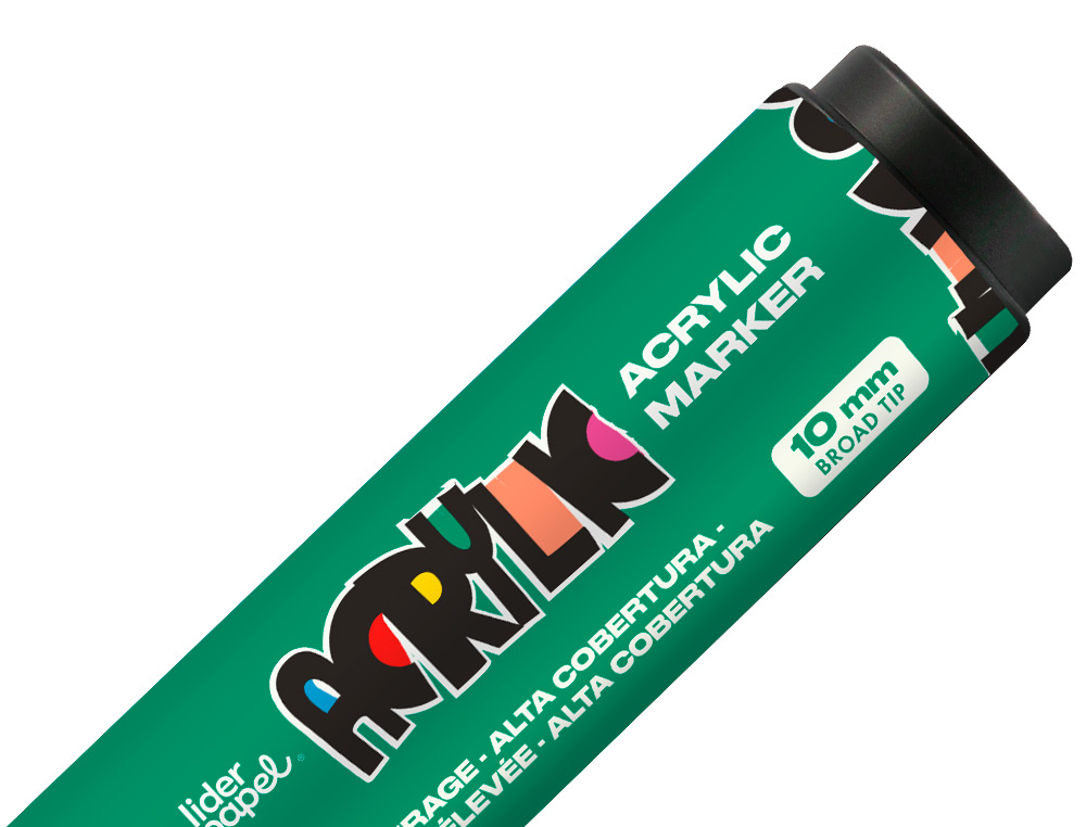 MARQUEUR LIDERPAPEL ACRYLIQUE BASE EAU TOUS SUPPORT POINTE RECTANGULAIRE 10MM COLORIS VERT