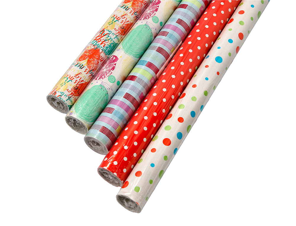 PAPIER CADEAU LIDERPAPEL TOUTE L'ANNEE ROULEAU 0,70X2M 60G MOTIFS ASSORTIS C-2024
