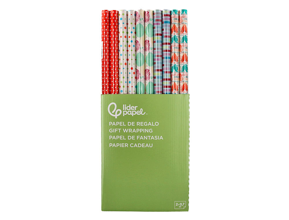 PAPIER CADEAU LIDERPAPEL TOUTE L'ANNEE ROULEAU 0,70X2M 60G MOTIFS ASSORTIS C-2024