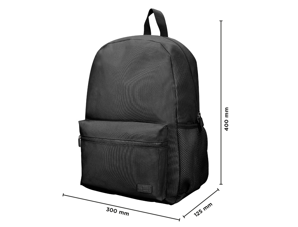 SAC A DOS LIDERPAPEL 1 COMPARTIMENT POCHE LATERALE 40X12,5X30CM COLORIS NOIR