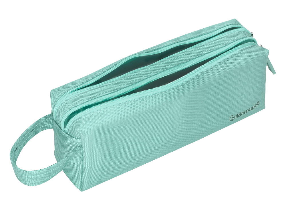 FOURRE-TOUT LIDERPAPEL RECTANGULAIRE 2 COMPARTIMENTS ANSE DE PREHENSION 21X8CM     COLORIS VERT AMANDE