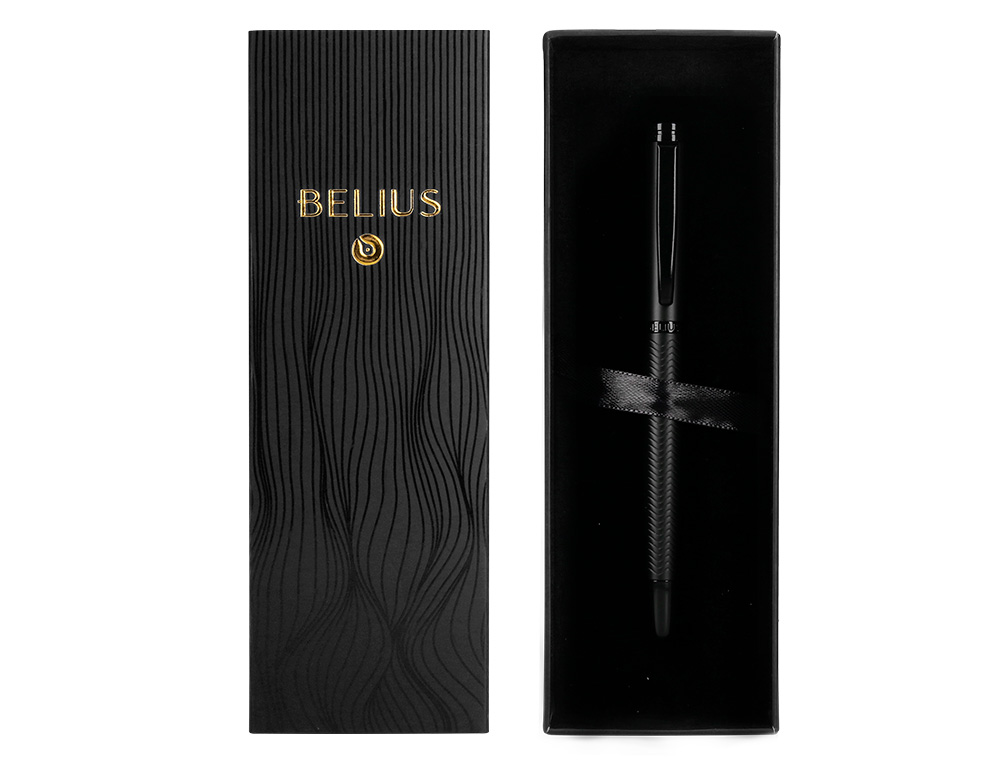 STYLO-PLUME BELIUS NEPTUNO CORPS ALUMINIUM TEXTURE WAVY  ENCRE BLEUE COLORIS BLEU      MARINE BOITE DESIGN