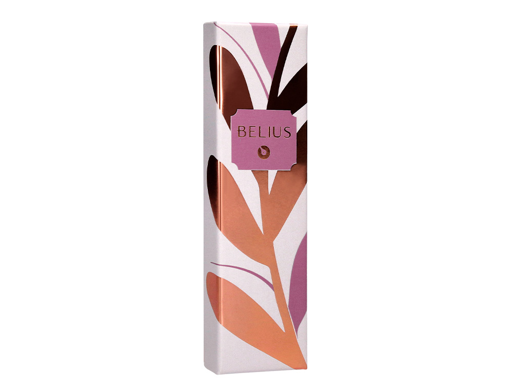 STYLO-BILLE BELIUS ROSE CORPS ALUMINIUM ENCRE BLEUE COLORIS BORDEAUX OR ROSE BOITE DESIGN