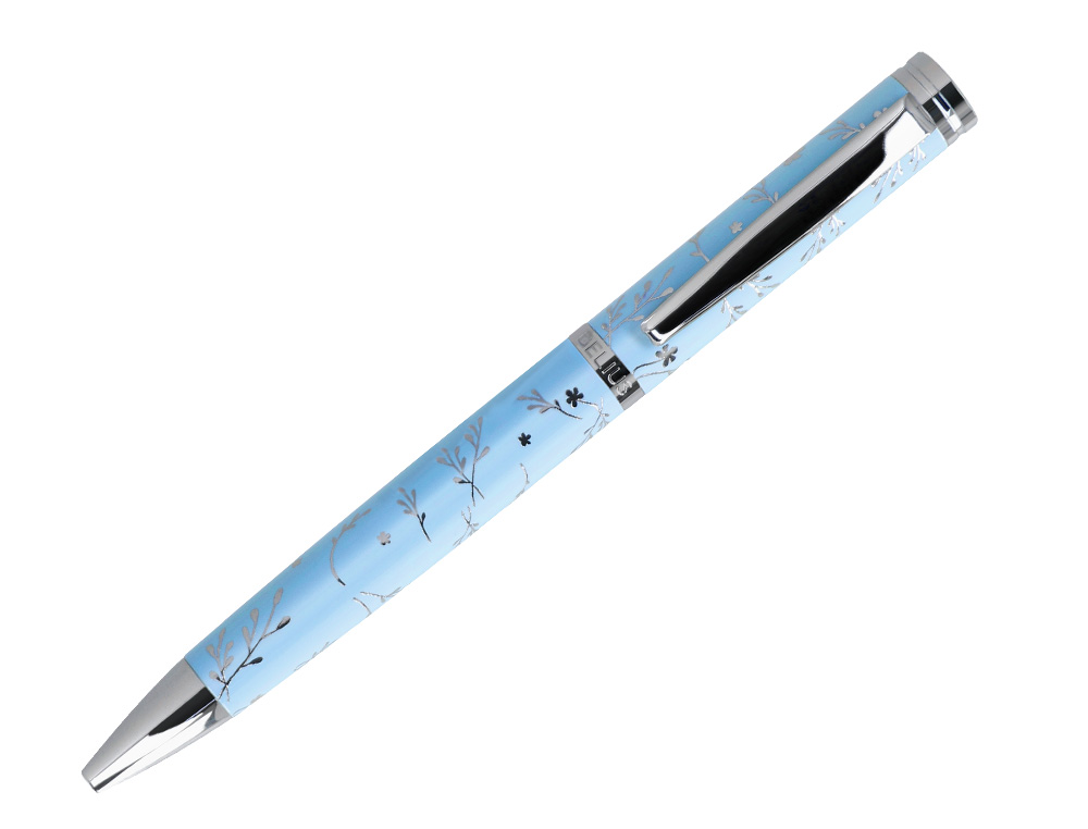 STYLO-BILLE BELIUS COLLECTION1 ALUMINIUM ENCRE   BLEUE COLORIS BLEU CIEL       DESIGN RELIEF ARGENTE BOITE