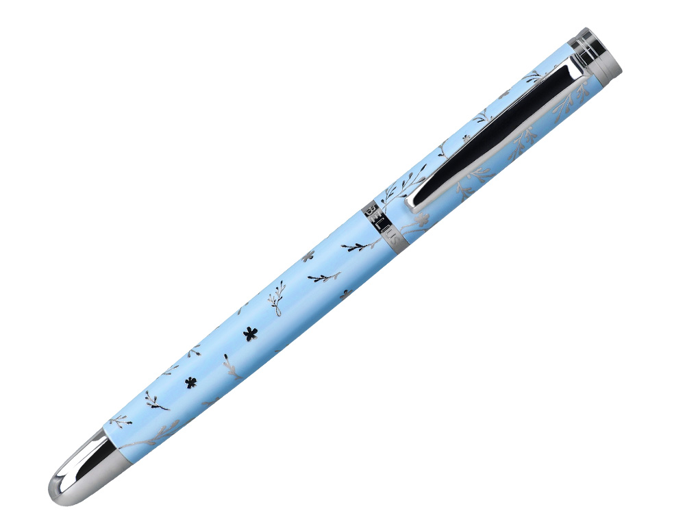 STYLO-PLUME BELIUS COLLECTION1 ALUMINIUM ENCRE   BLEUE COLORIS BLEU CIEL       DESIGN RELIEF ARGENTE BOITE