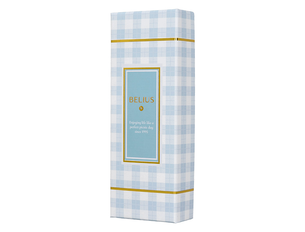 STYLO-BILLE BELIUS PICNIC ALUMINIUM ENCRE BLEUE COLORIS BLEU CIEL DORE BOITE DESIGN