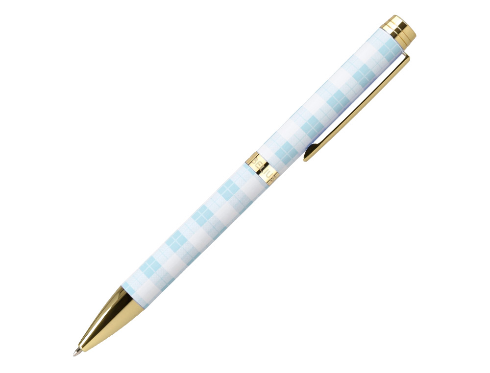 STYLO-BILLE BELIUS PICNIC ALUMINIUM ENCRE BLEUE COLORIS BLEU CIEL DORE BOITE DESIGN