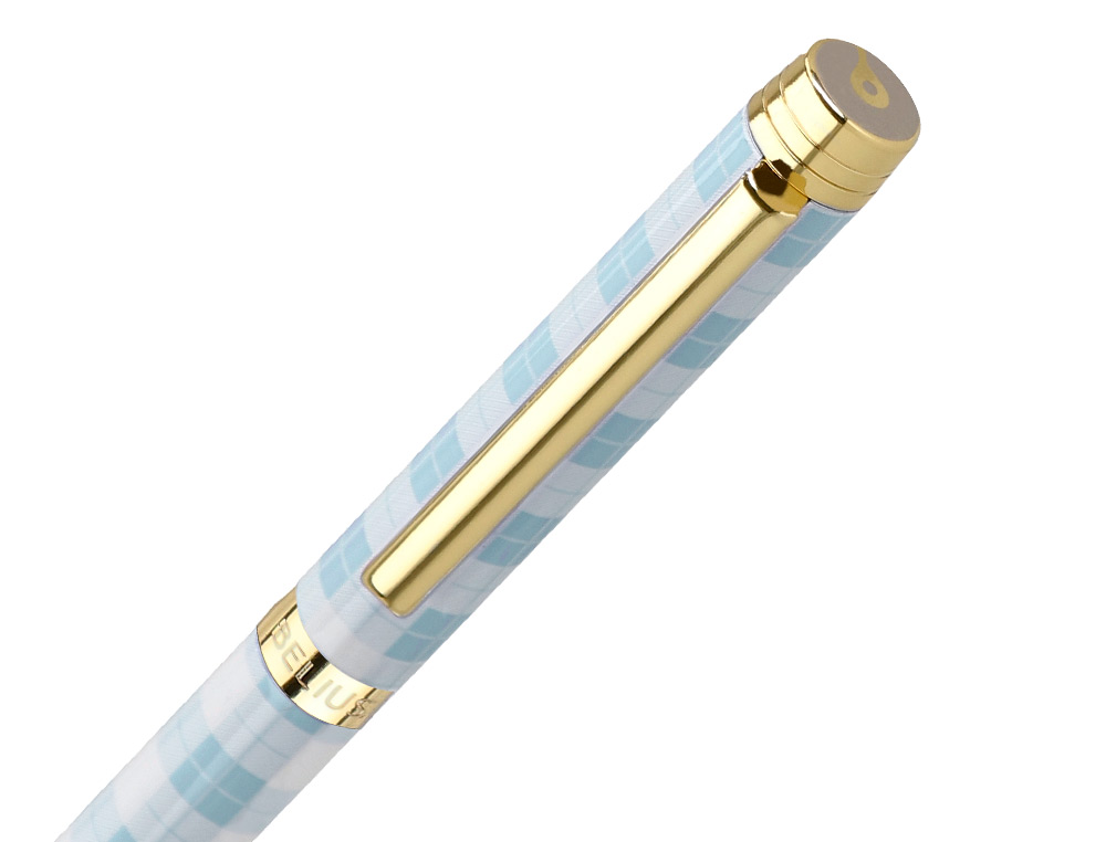 STYLO-BILLE BELIUS PICNIC ALUMINIUM ENCRE BLEUE COLORIS BLEU CIEL DORE BOITE DESIGN