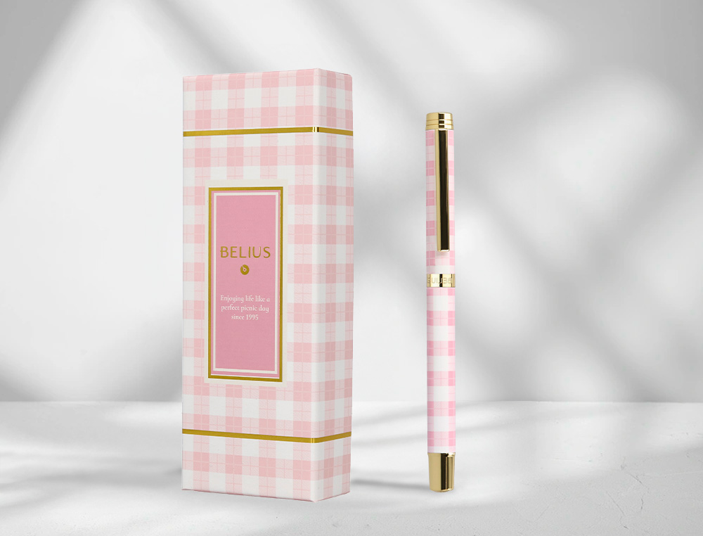 ROLLER BELIUS PICNIC ALUMINIUM ENCRE NOIRE COLORIS ROSE DORE BOITE DESIGN