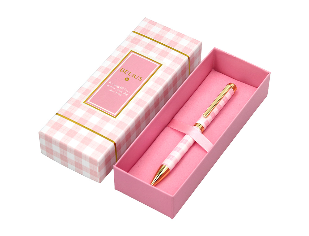 STYLO-BILLE BELIUS PICNIC ALUMINIUM ENCRE BLEUE COLORIS ROSE DORE BOITE DESIGN