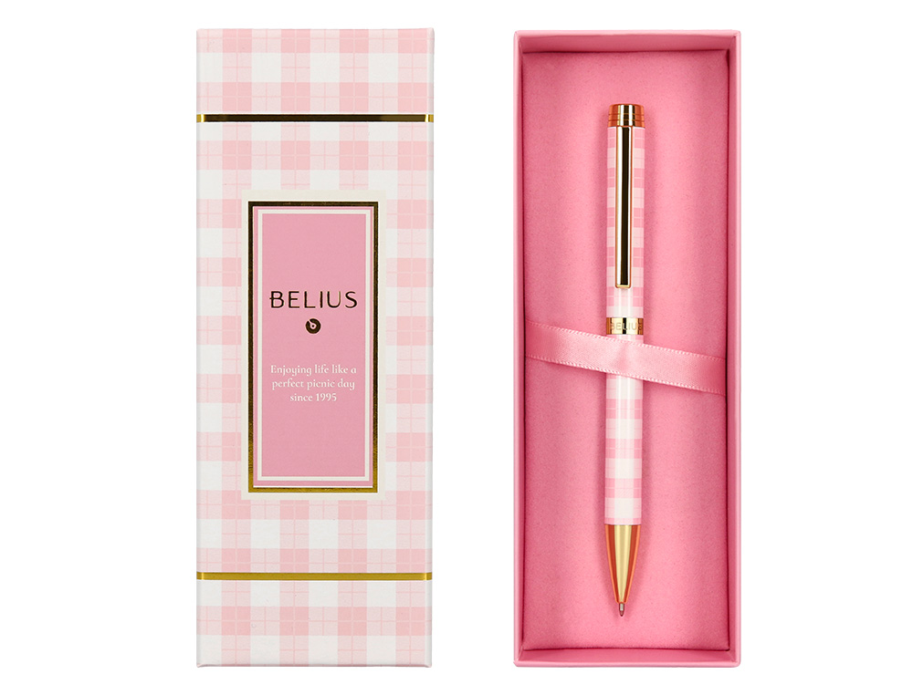 STYLO-BILLE BELIUS PICNIC ALUMINIUM ENCRE BLEUE COLORIS ROSE DORE BOITE DESIGN