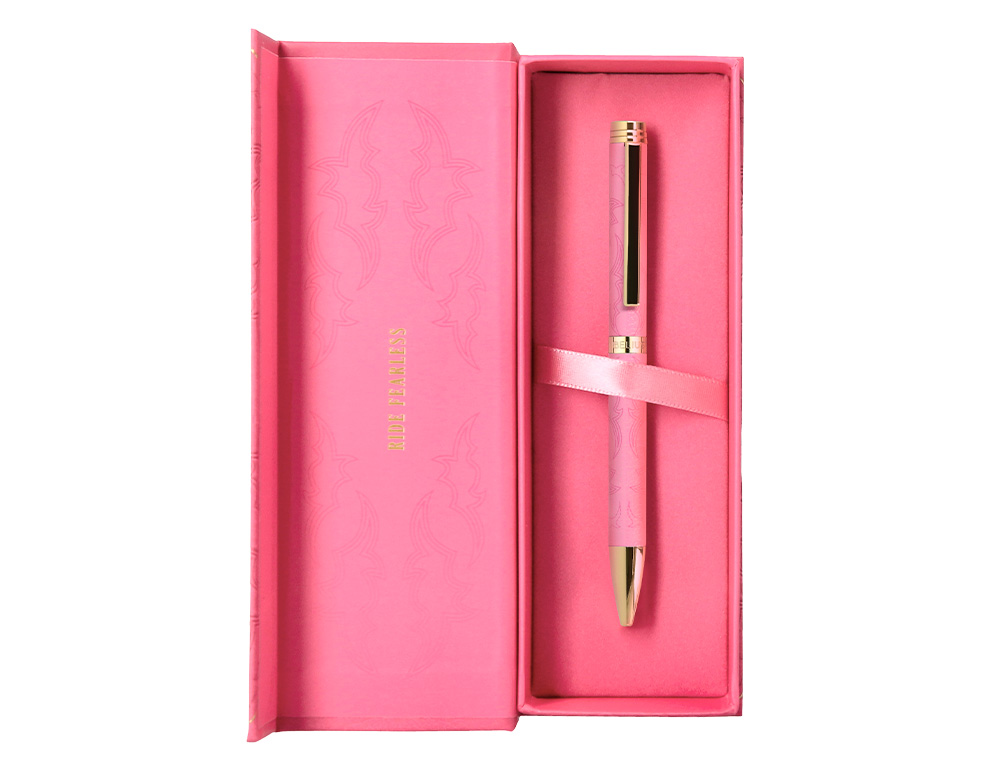 STYLO-BILLE BELIUS WILD WEST ALUMINIUM ENCRE BLEUE COLORIS ROSE DORE BOITE DESIGN