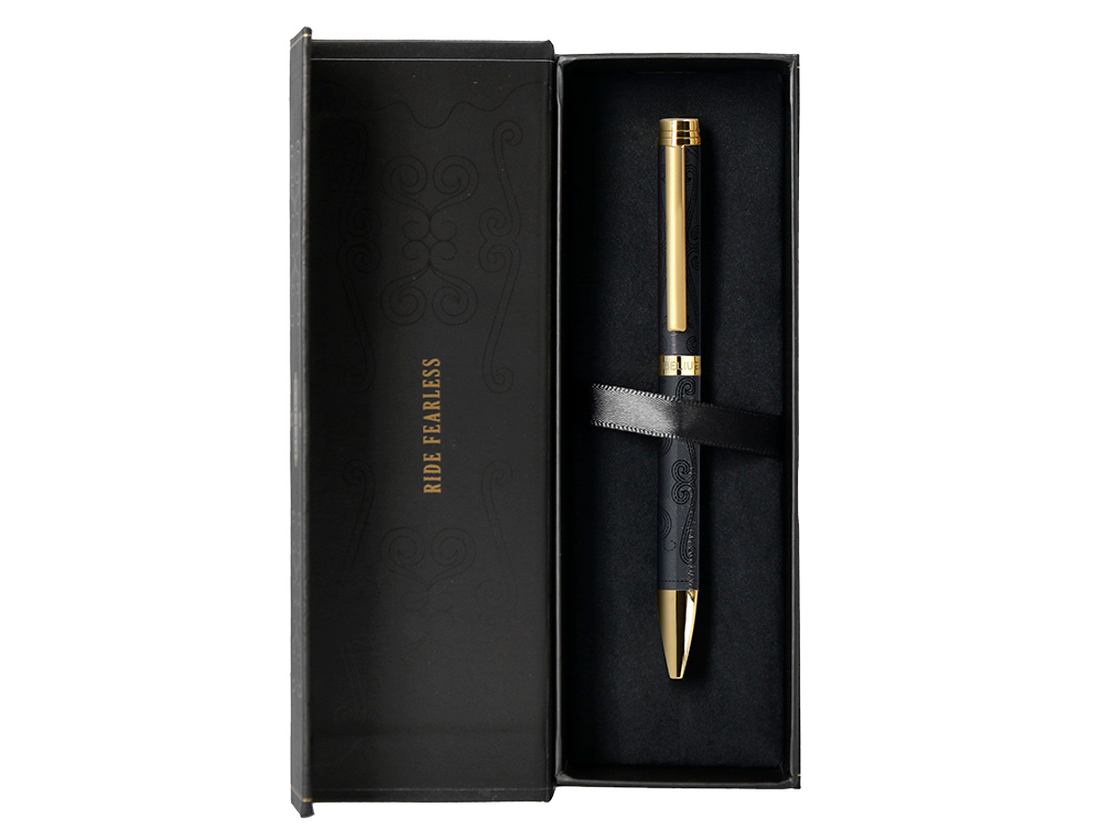 STYLO-BILLE BELIUS WILD WEST ALUMINIUM ENCRE BLEUE COLORIS NOIR DORE BOITE DESIGN