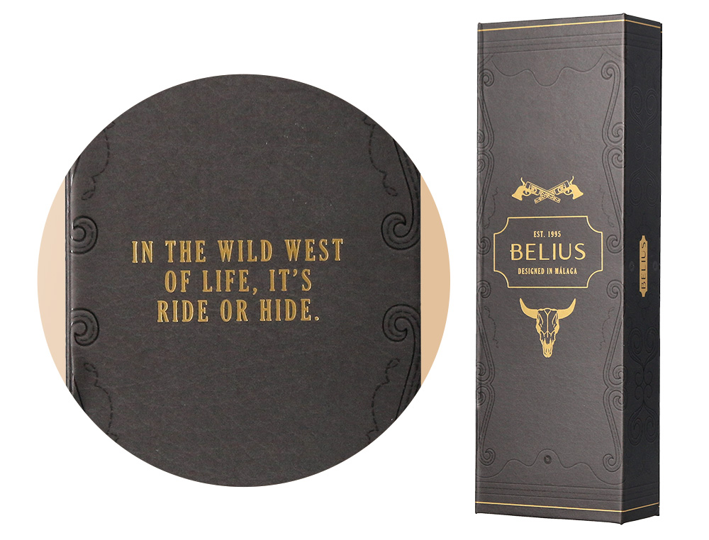 STYLO-BILLE BELIUS WILD WEST ALUMINIUM ENCRE BLEUE COLORIS NOIR DORE BOITE DESIGN