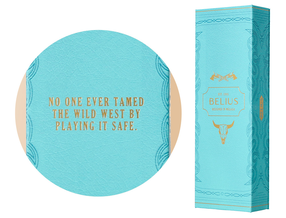 STYLO-BILLE BELIUS WILD WEST ALUMINIUM ENCRE BLEUE COLORIS BLEU TURQUOISE BOITE DESIGN