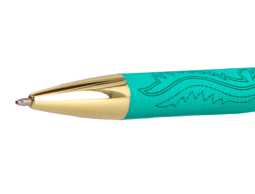 STYLO-BILLE BELIUS WILD WEST ALUMINIUM ENCRE BLEUE COLORIS VERT   DORE BOITE DESIGN