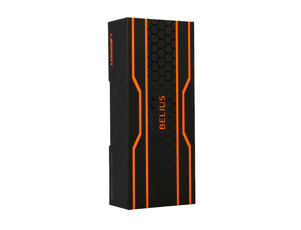 STYLO-BILLE BELIUS LEGACY ALUMINIUM ENCRE BLEUE DESIGN  HEXAGONE ORANGE CORPS NOIR    BOITE DESIGN