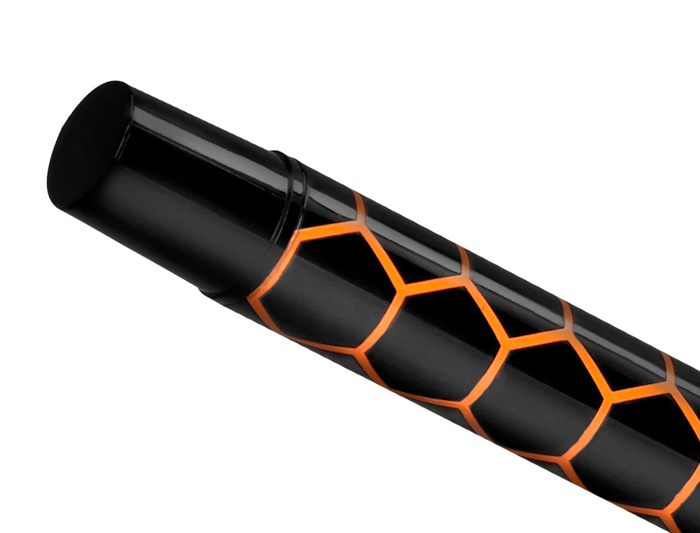 STYLO-BILLE BELIUS LEGACY ALUMINIUM ENCRE BLEUE DESIGN  HEXAGONE ORANGE CORPS NOIR    BOITE DESIGN