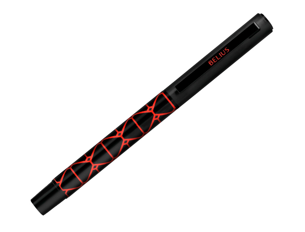 STYLO-BILLE BELIUS LEGACY ALUMINIUM ENCRE BLEUE DESIGN  TRIANGLE ROUGE CORPS NOIR     BOITE DESIGN