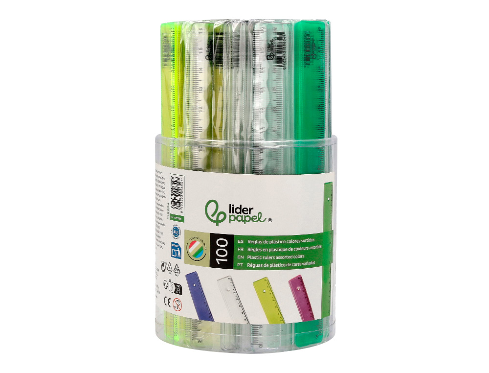 REGLE LIDERPAPEL PLASTIQUE 16 CM COLORIS ASSORTIS POT 100   UNITES