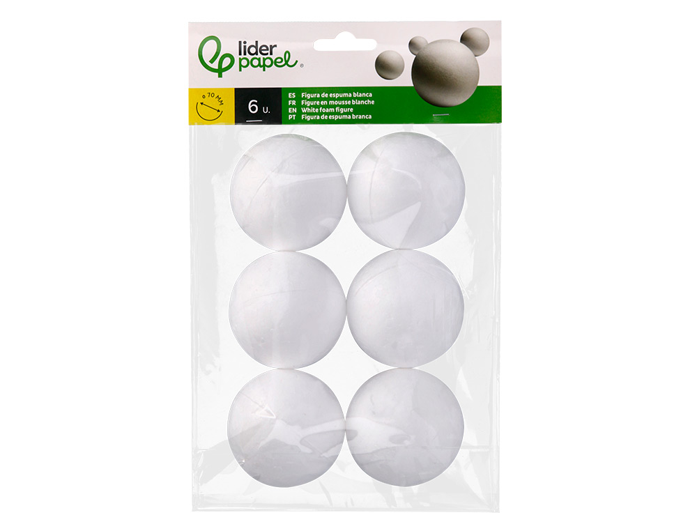 FORME LIDERPAPEL MOUSSE POLYSTYRENE BOULES DIAMETRE   7CM COLORIS BLANC SACHET 6    UNITES