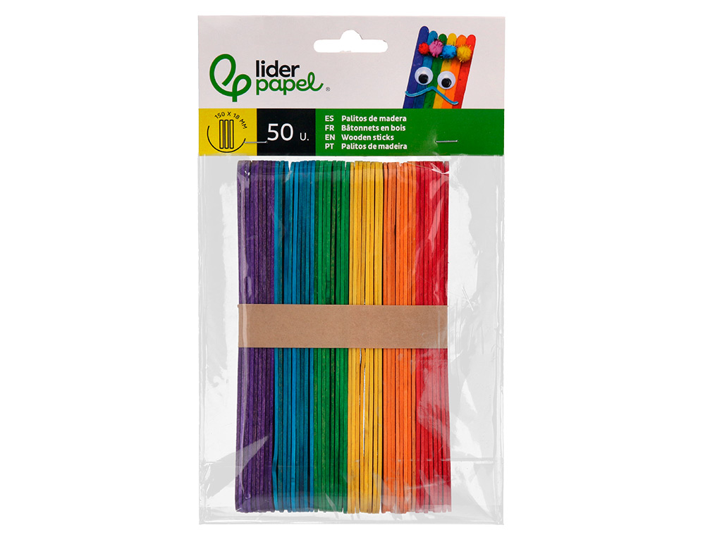 BATONNETS LIDERPAPEL BOIS DIM. 15X1,8CM COLORIS ASSORTIS SACHET 50 UNITES