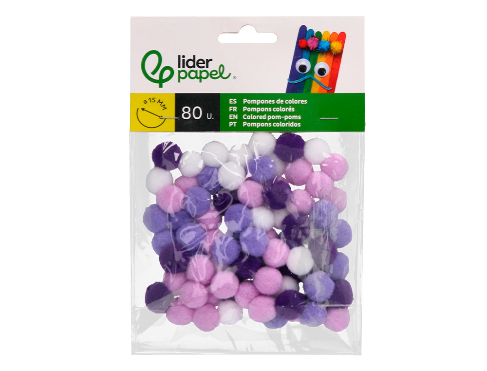 POMPONS DE COULEUR LIDERPAPEL DIAMETRE 1,5CM COLORIS        NUANCES VIOLET ASSORTIS       SACHET 80 UNITES