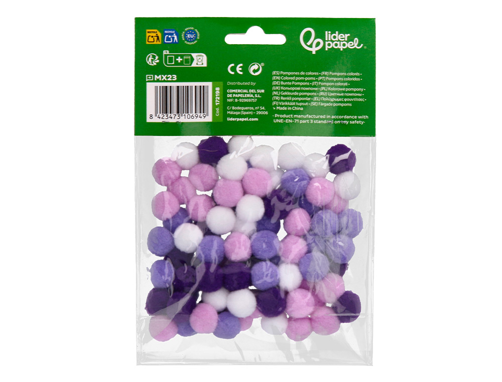 POMPONS DE COULEUR LIDERPAPEL DIAMETRE 1,5CM COLORIS        NUANCES VIOLET ASSORTIS       SACHET 80 UNITES