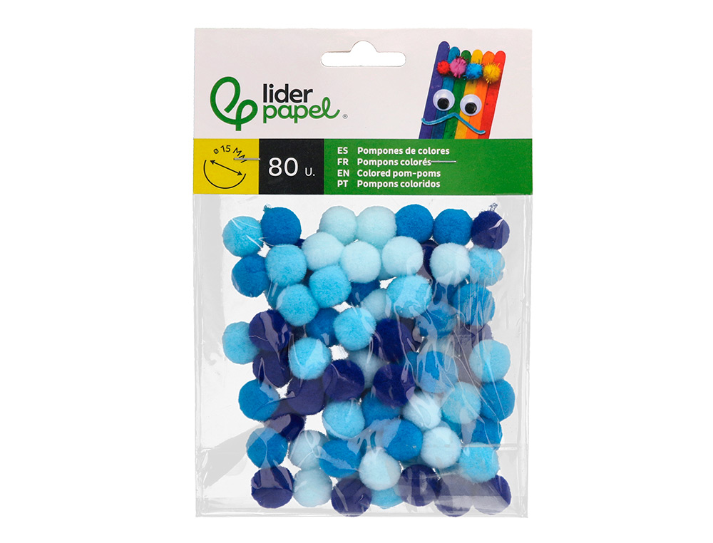 POMPONS DE COULEUR LIDERPAPEL DIAMETRE 1,5CM COLORIS        NUANCES BLEU ASSORTIS SACHET  80 UNITES