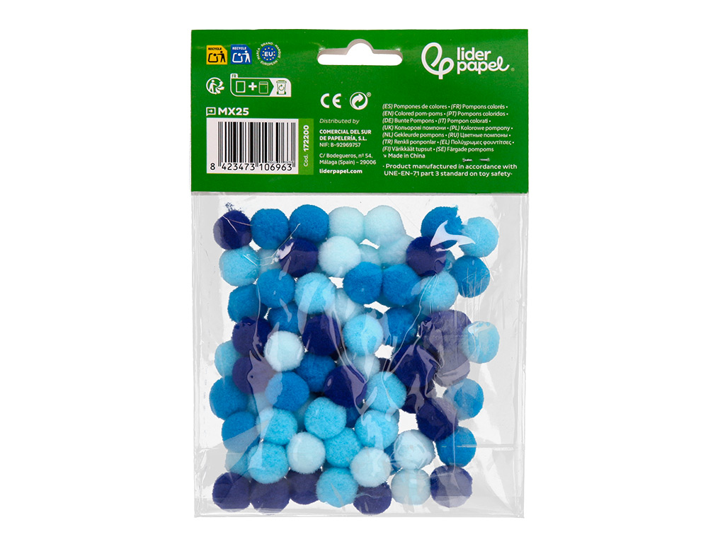 POMPONS DE COULEUR LIDERPAPEL DIAMETRE 1,5CM COLORIS        NUANCES BLEU ASSORTIS SACHET  80 UNITES