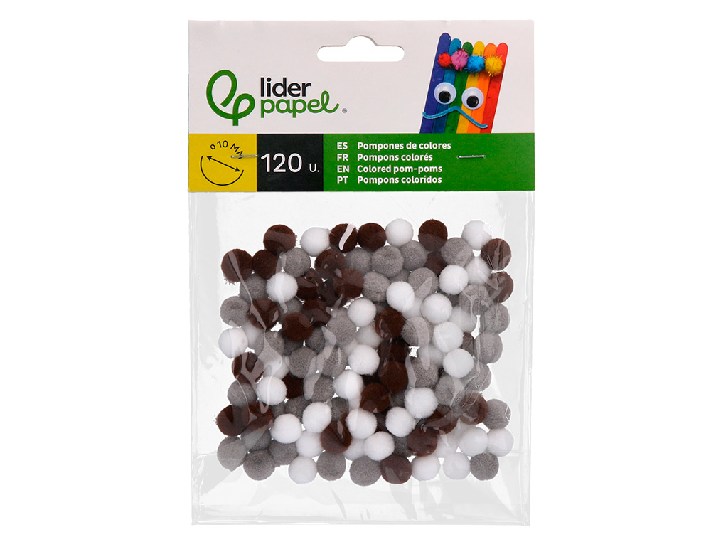 POMPONS DE COULEUR LIDERPAPEL DIAMETRE 1CM COLORIS NUANCES NEUTRES ASSORTIS SACHET 120 UNITES