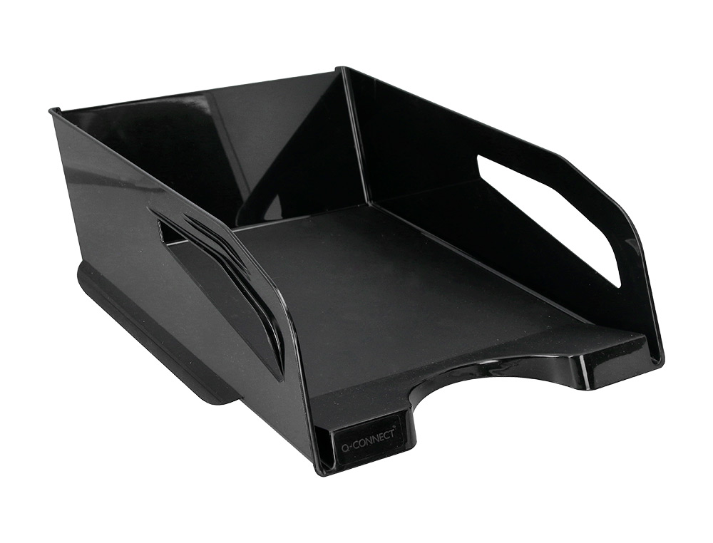 CORBEILLE A COURRIER Q-CONNECT PLASTIQUE GRANDE    CAPACITE AVEC POIGNEE NOIRE   OPAQUE 386X270X115MM